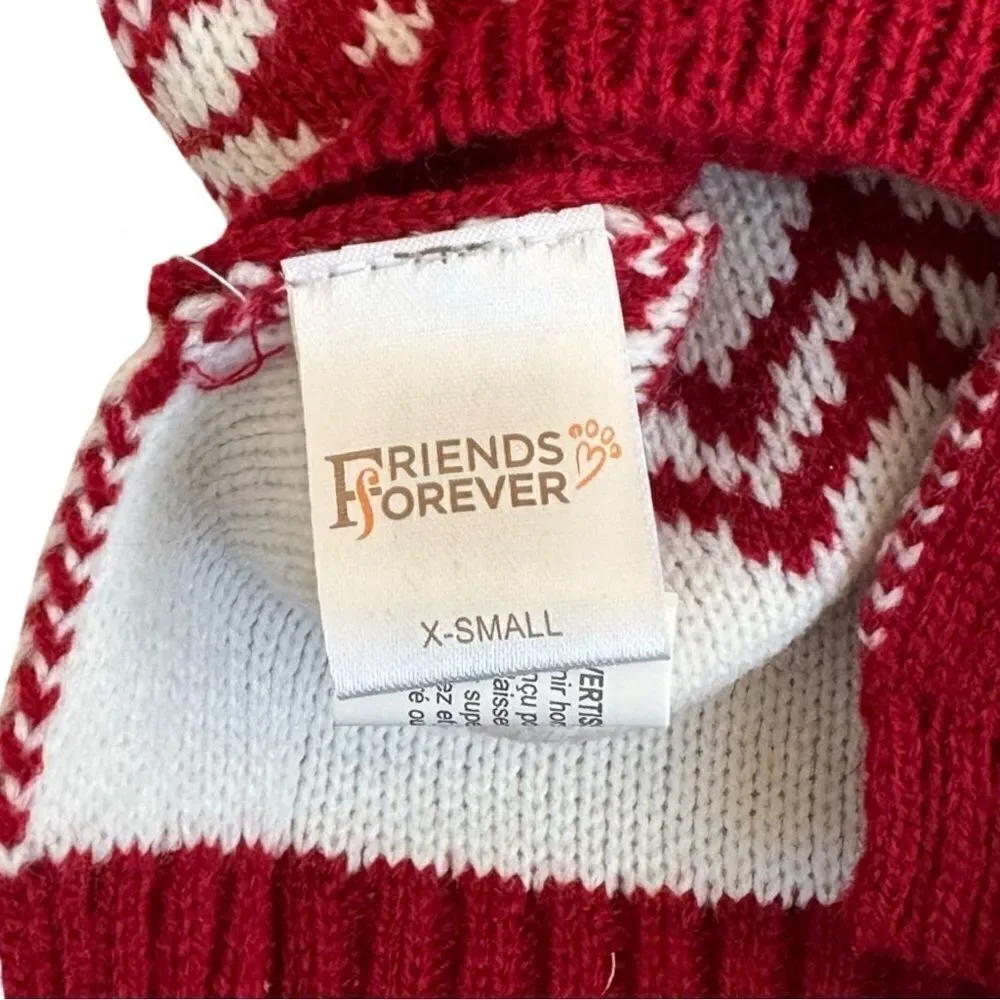 Friends Forever Knit Pet Holiday Snowflake Red White Ugly Sweater Hooded Pom NWT - Picture 8 of 9